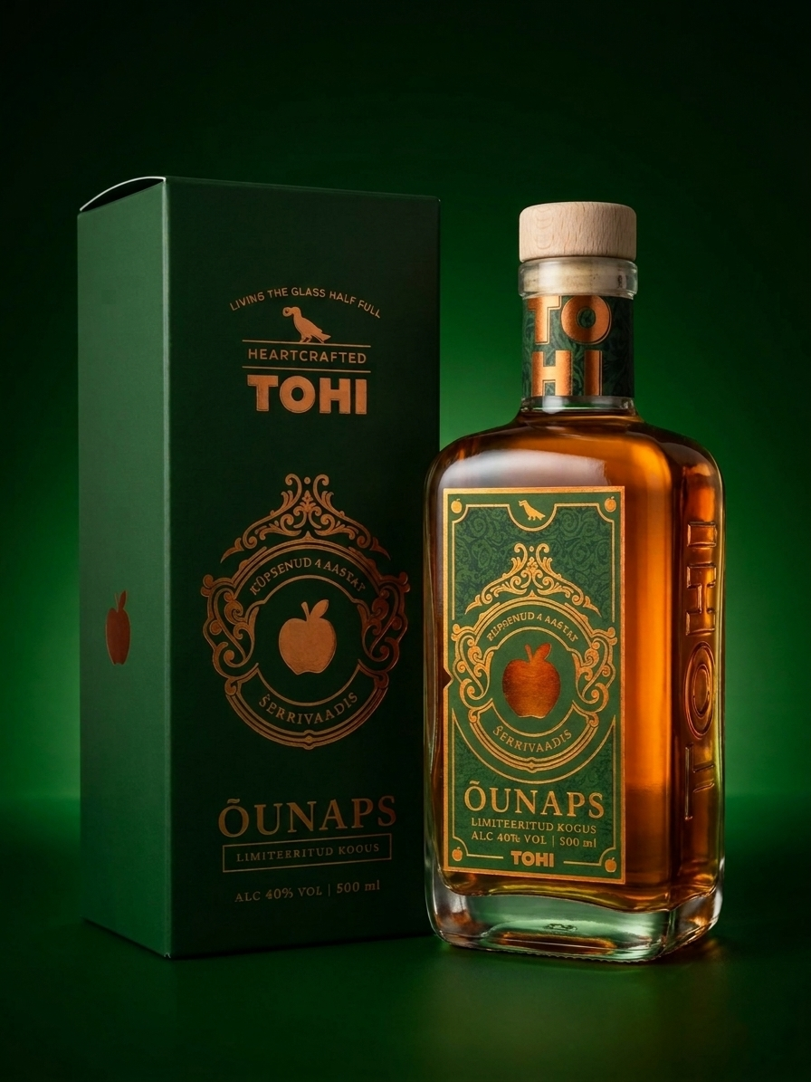 Tohi_Õunaps_kinkekarp2 Õunabrõndi Tohi Õunaps koos kinkekarbiga. Roheline ja stiilne premium kinkekarp Tohi Distillery käsitööjoogiga